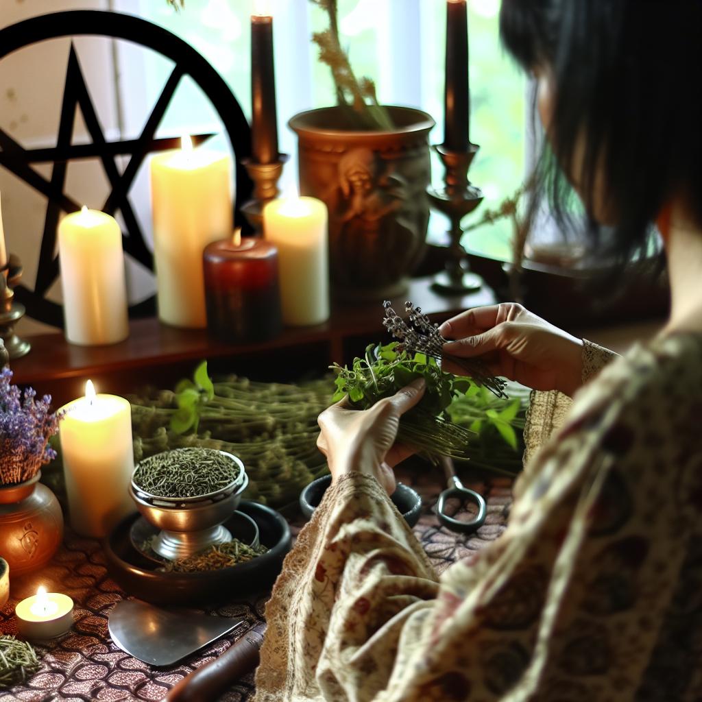 The use of herbs in Wiccan rituals.