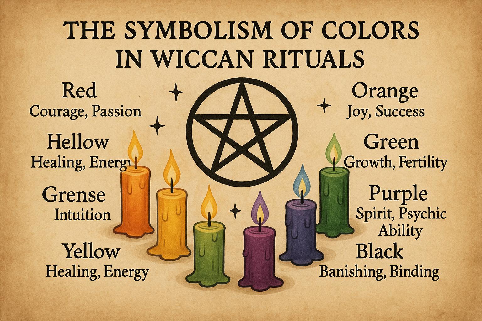 The symbolism of colors in Wiccan rituals.